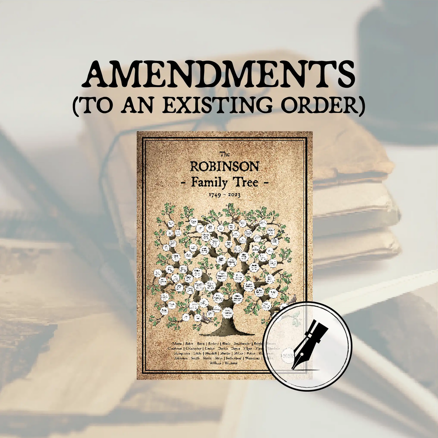 AMENDMENTS (TO A PREVIOUS ORDER) | ACORN FAMILY TREE DESIGNS