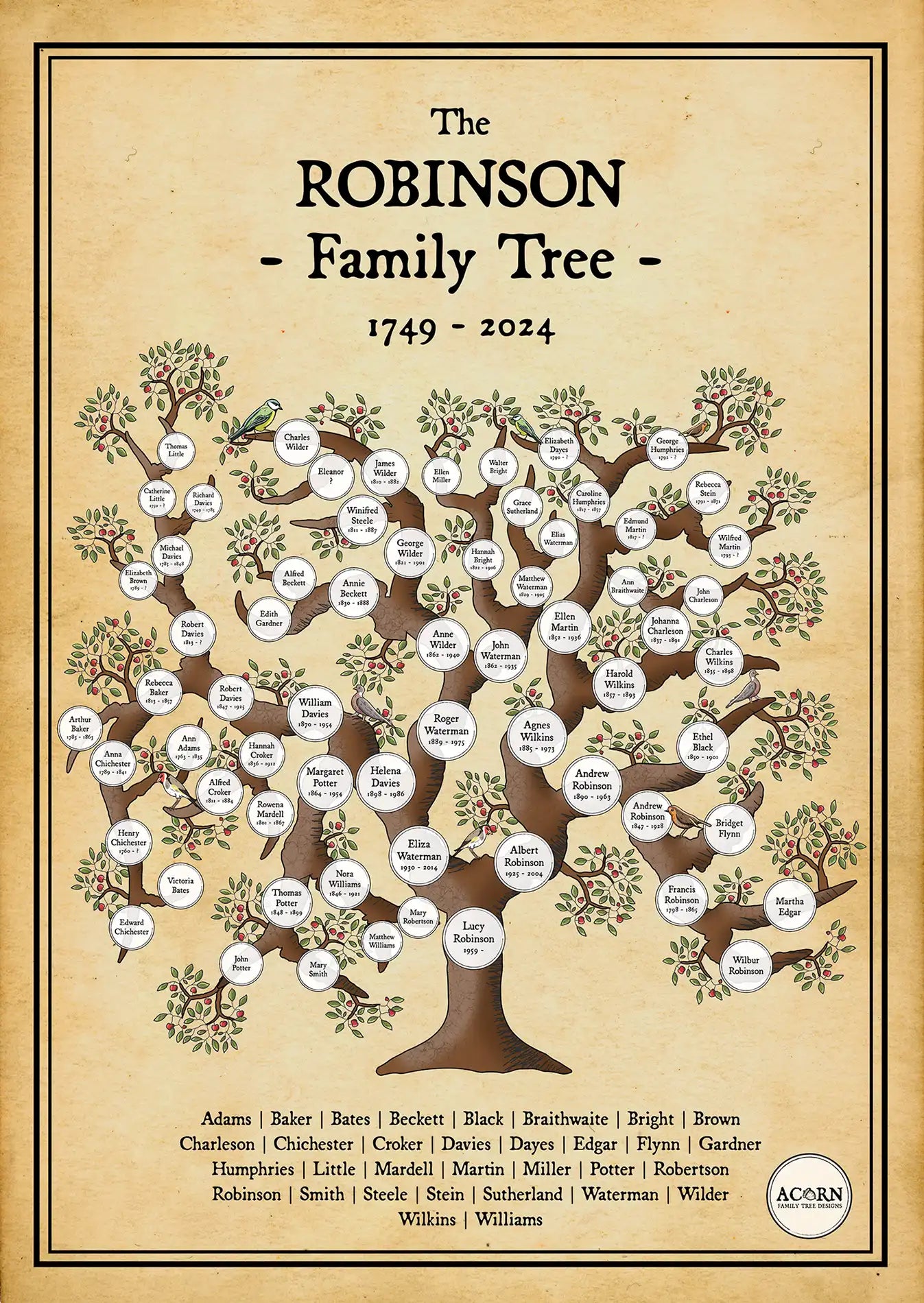 PEDIGREE FAMILY TREE ART | ACORN FAMILY TREE DESIGNS