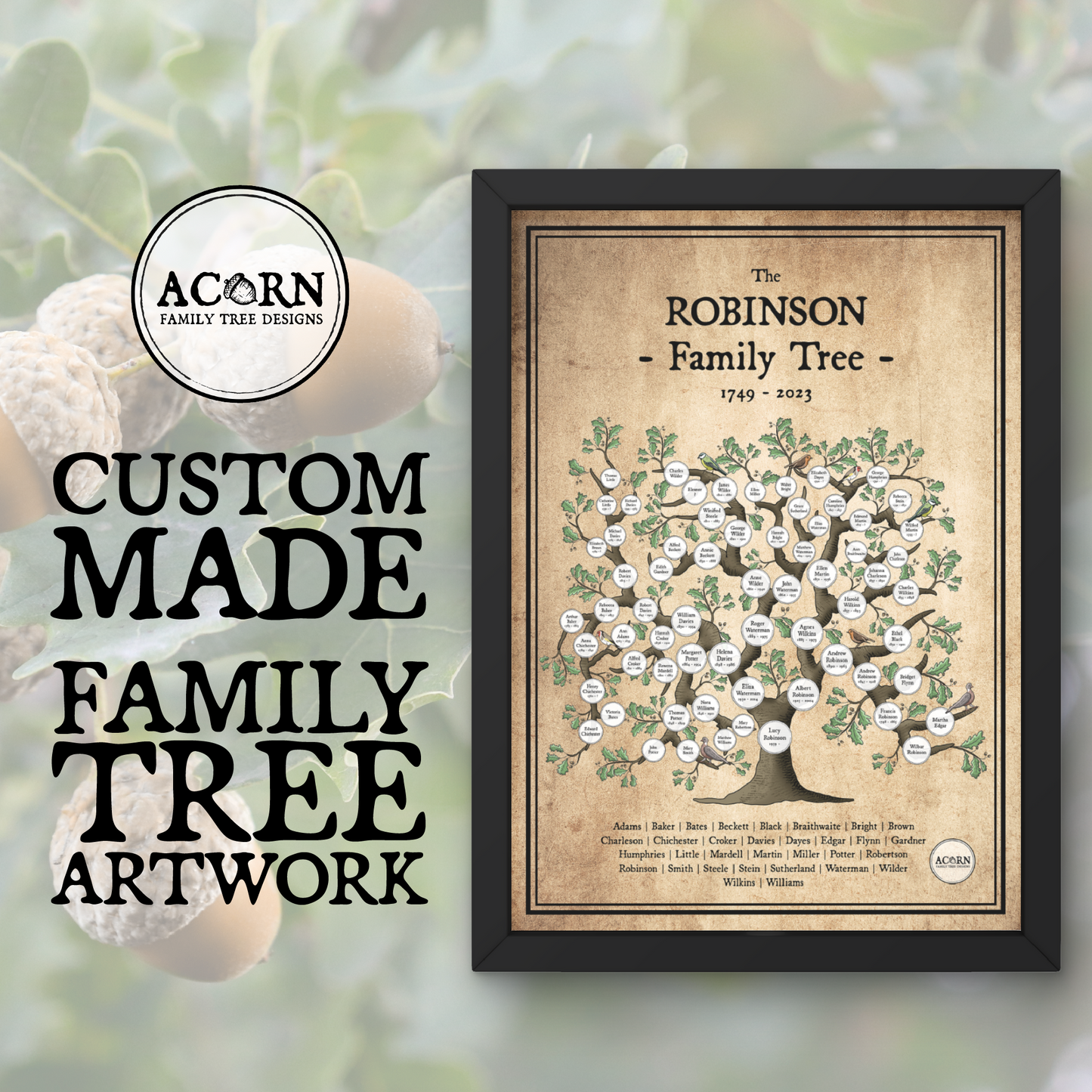 PEDIGREE FAMILY TREE ART | ACORN FAMILY TREE DESIGNS