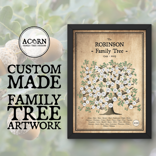 PEDIGREE FAMILY TREE ART | ACORN FAMILY TREE DESIGNS