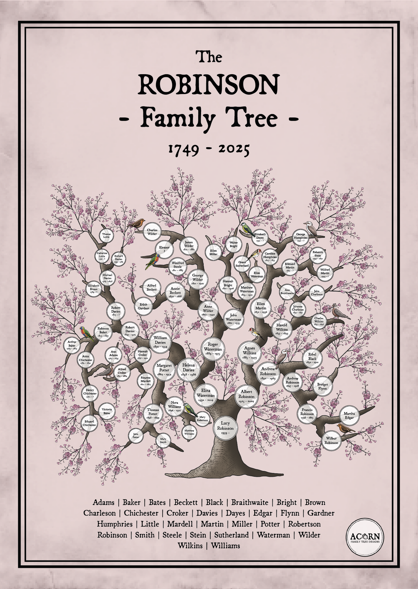 PEDIGREE FAMILY TREE ART | ACORN FAMILY TREE DESIGNS