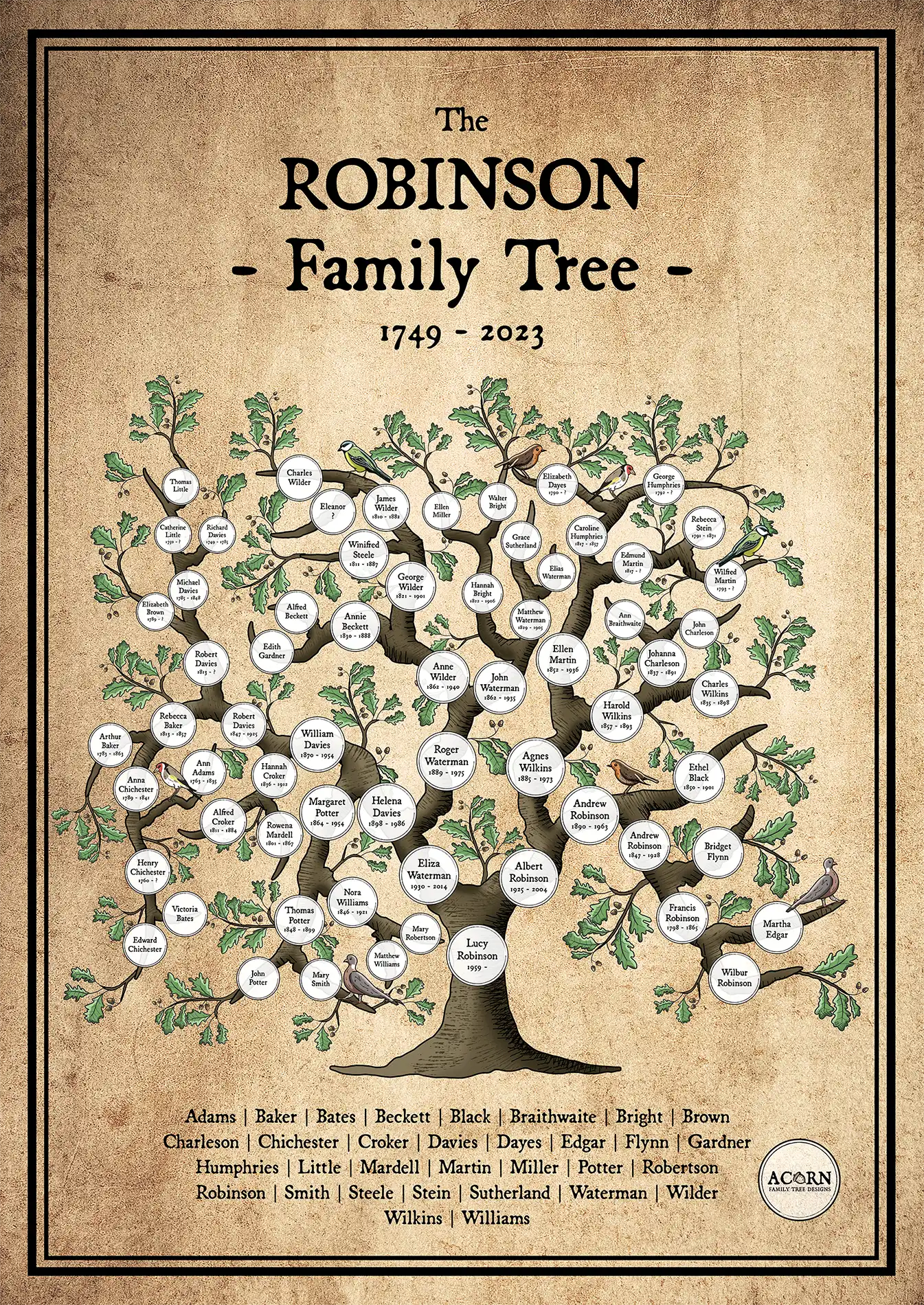 PEDIGREE FAMILY TREE ART | ACORN FAMILY TREE DESIGNS