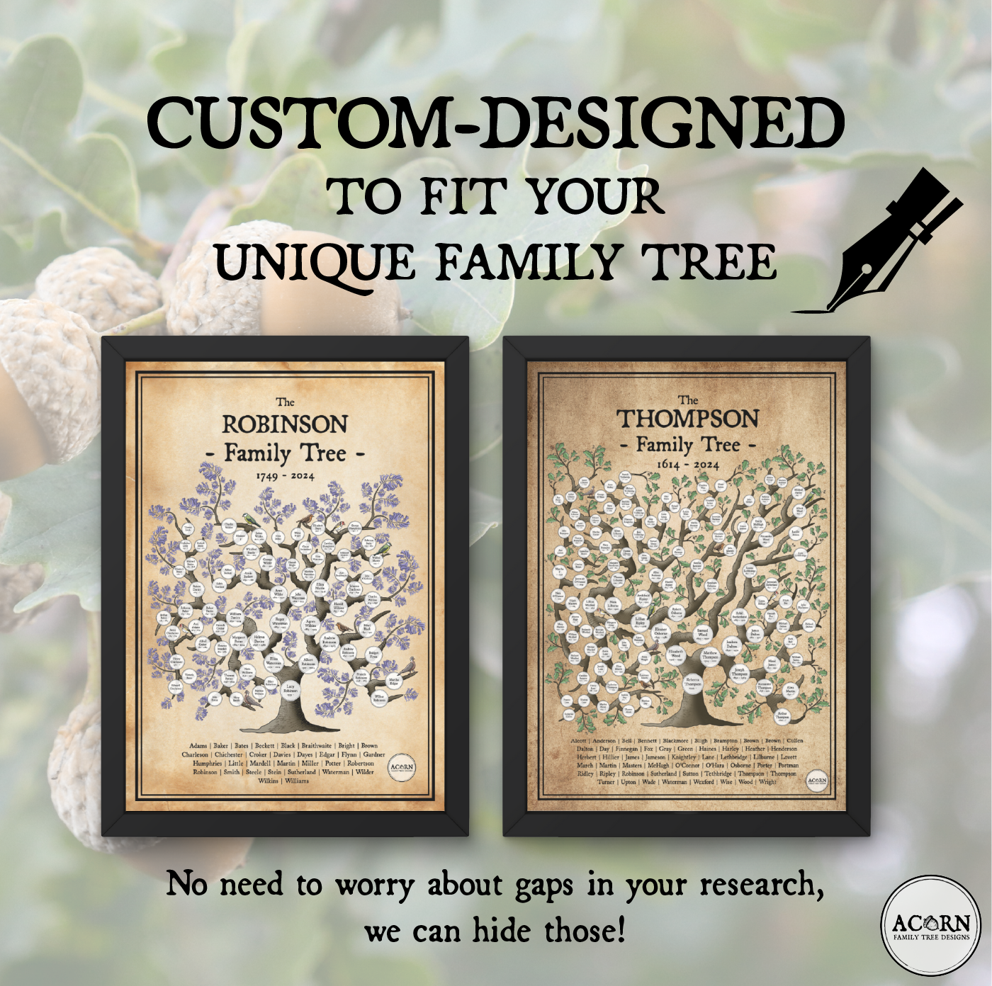 PEDIGREE FAMILY TREE ART | ACORN FAMILY TREE DESIGNS